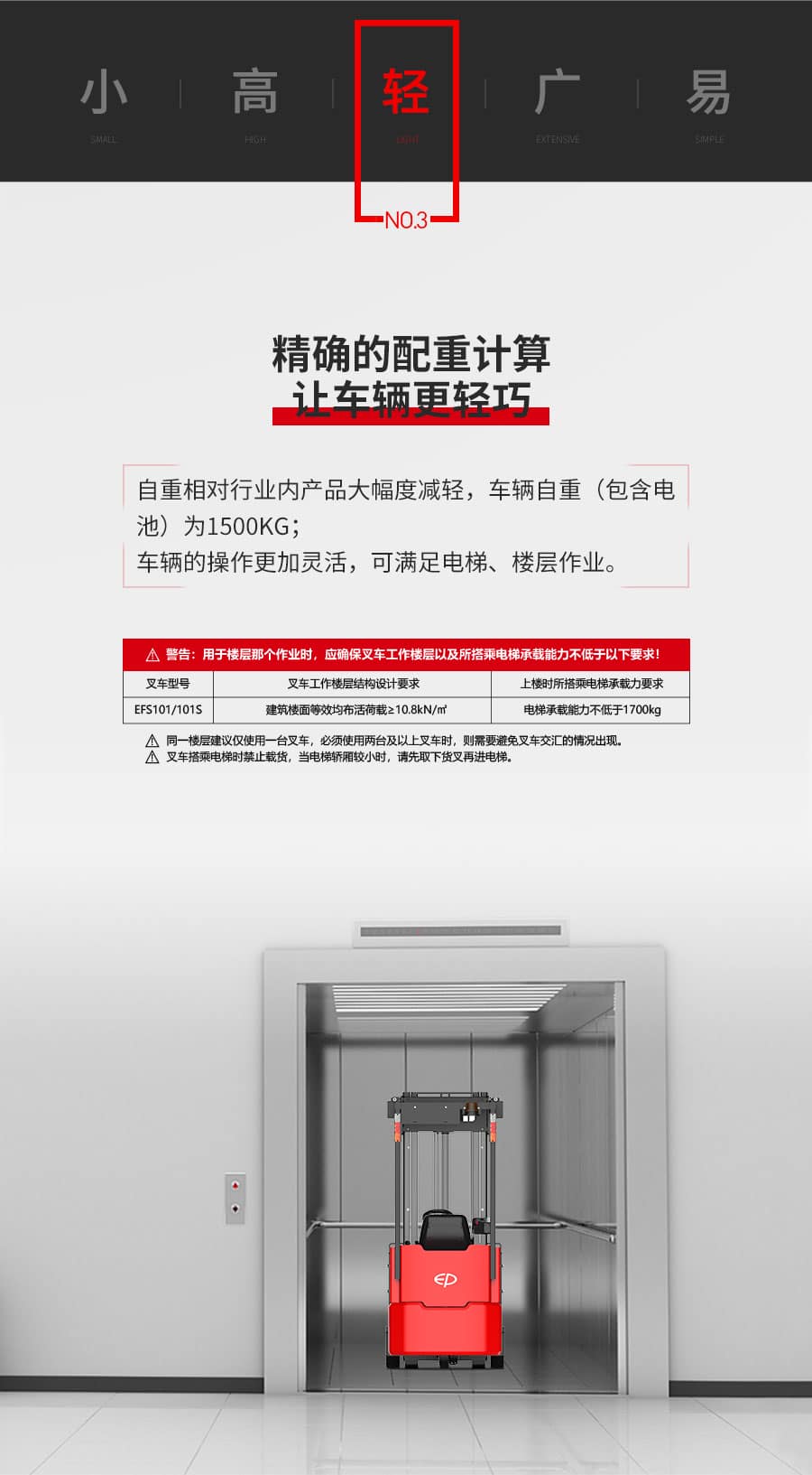 中力EFS101/101S 1.0吨电动平衡重叉车