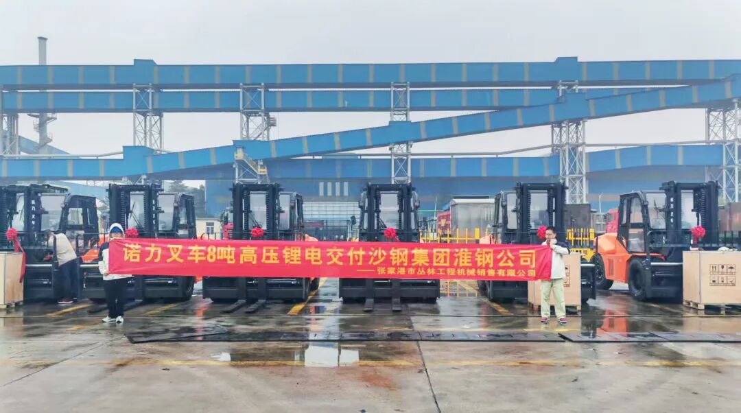 诺力大吨位锂电叉车批量交付大型钢企